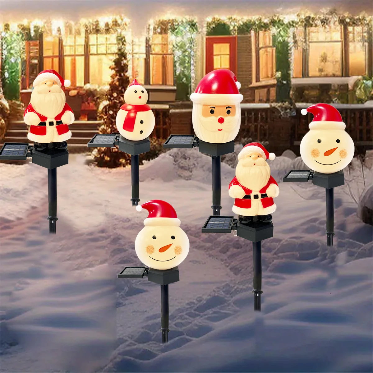 1pc Christmas Santa Claus & Snowman Landscape Lawn Solar Light Outdoor Waterproof Courtyard Ground Stakes Light For Garden Decor