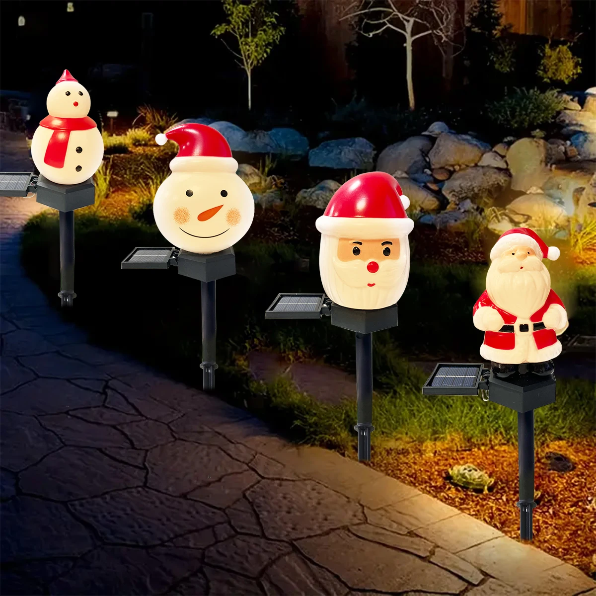 1pc Christmas Santa Claus & Snowman Landscape Lawn Solar Light Outdoor Waterproof Courtyard Ground Stakes Light For Garden Decor