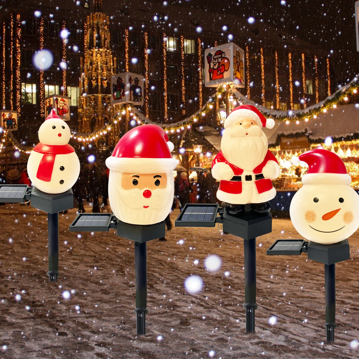 1pc Christmas Santa Claus & Snowman Landscape Lawn Solar Light Outdoor Waterproof Courtyard Ground Stakes Light For Garden Decor