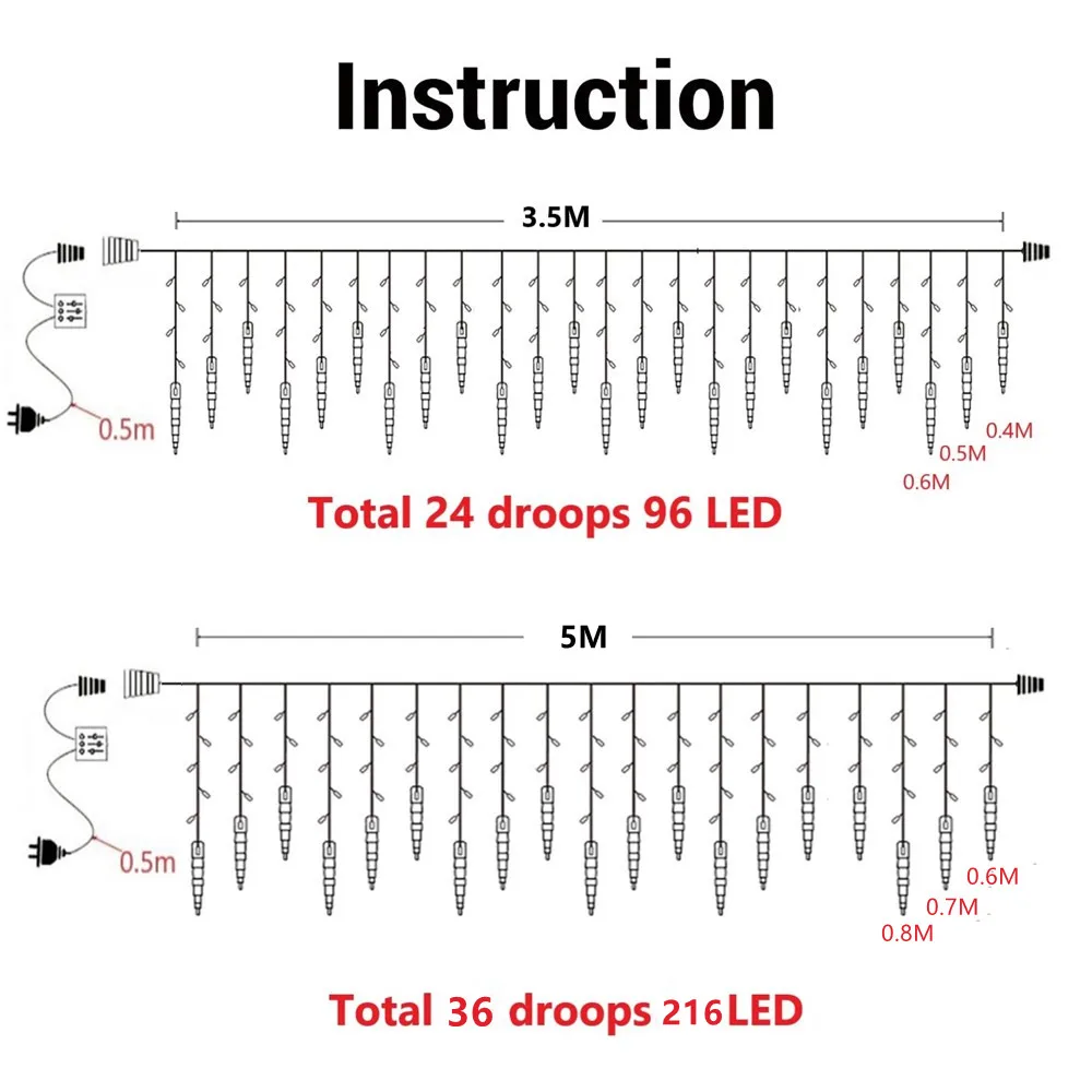 Street Garland on House Led Icicle Lights Christmas Ornaments New Year 2026 Home Decor Four Light Colors Available Ice Festoon