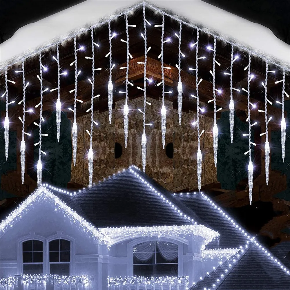 Street Garland on House Led Icicle Lights Christmas Ornaments New Year 2026 Home Decor Four Light Colors Available Ice Festoon