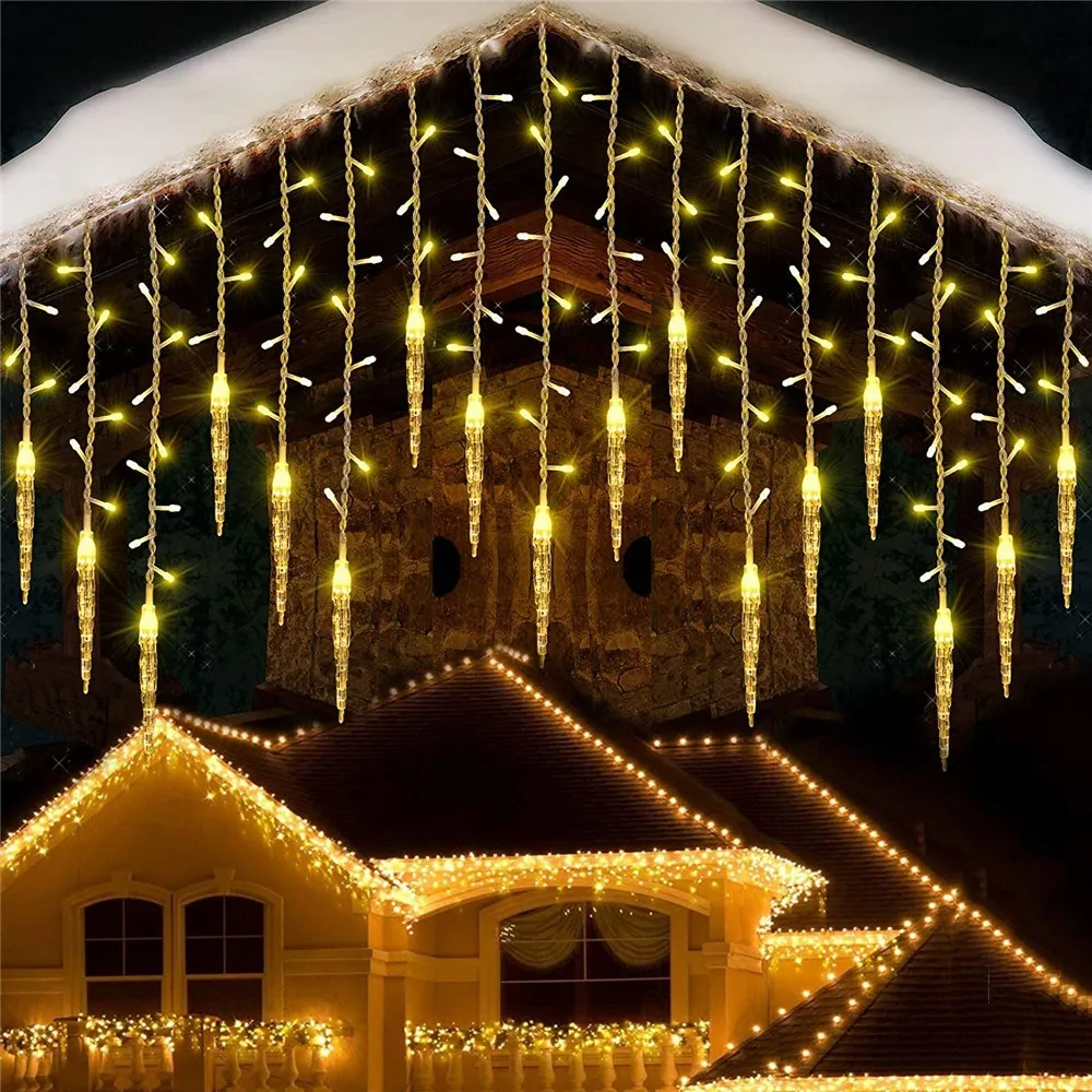 Street Garland on House Led Icicle Lights Christmas Ornaments New Year 2026 Home Decor Four Light Colors Available Ice Festoon
