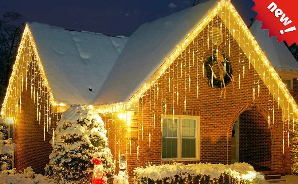 Street Garland on House Led Icicle Lights Christmas Ornaments New Year 2026 Home Decor Four Light Colors Available Ice Festoon