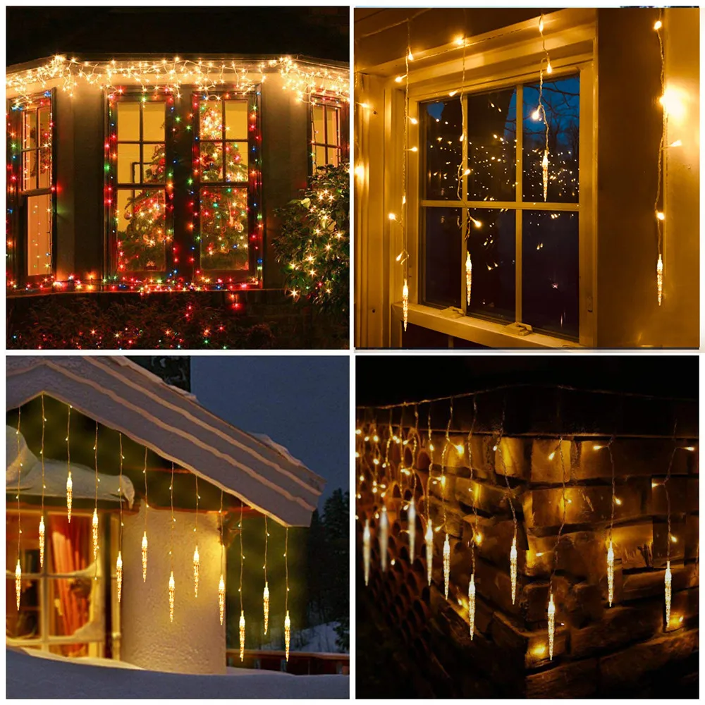 Street Garland on House Led Icicle Lights Christmas Ornaments New Year 2026 Home Decor Four Light Colors Available Ice Festoon