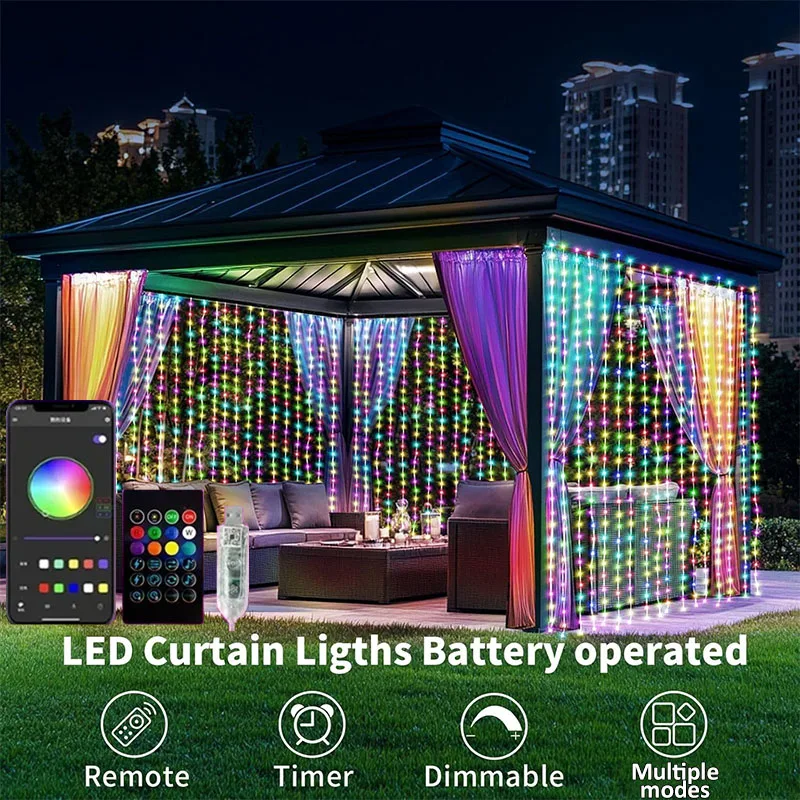 Smart LED Curtain Light RGB Color Changing Holiday Wall Lights Indoor DIY String Light APP Remote Control for Window Party Weddi