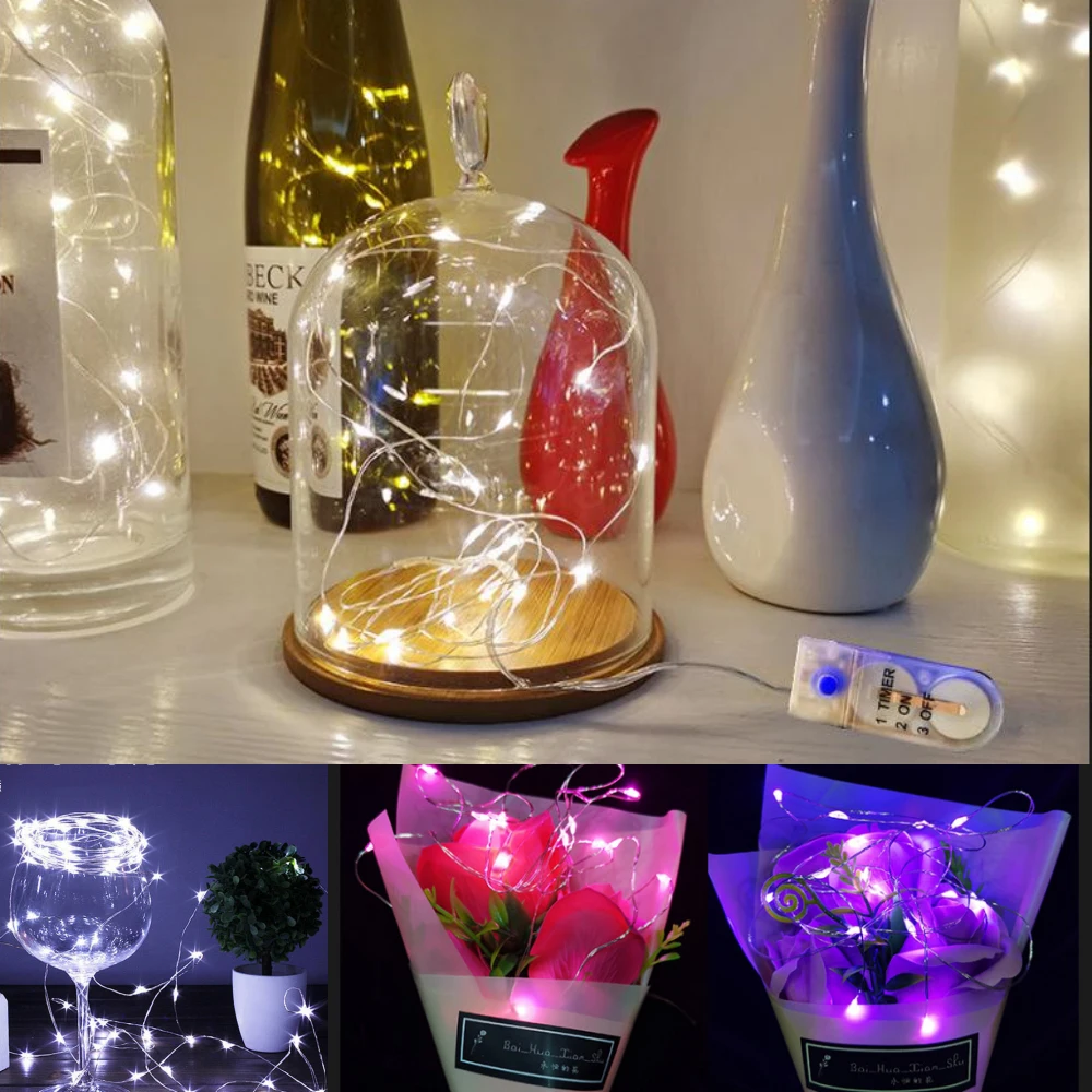LED Silver Wire Fairy Lights Battery Operated Waterproof Led String with On Off Switch for Wedding Christmas Party Home Decor