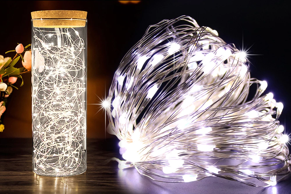 LED Silver Wire Fairy Lights Battery Operated Waterproof Led String with On Off Switch for Wedding Christmas Party Home Decor