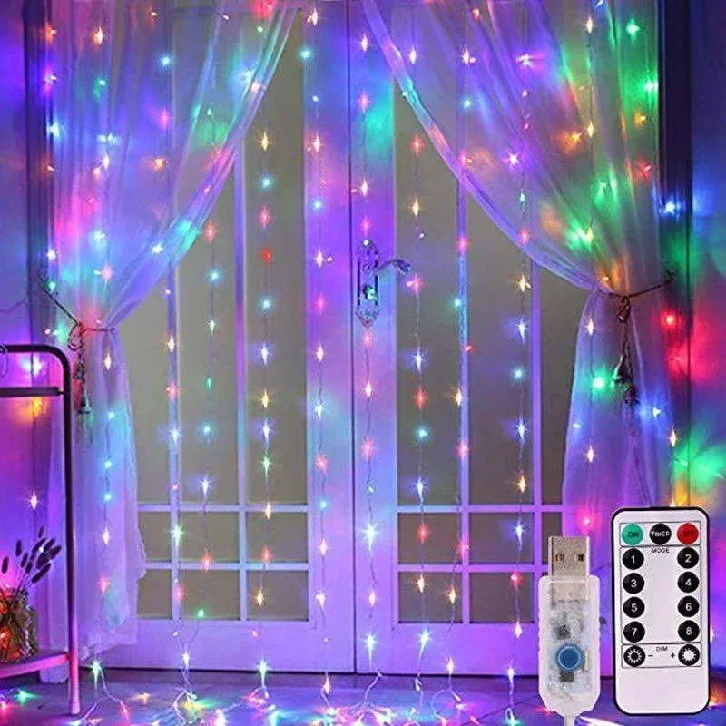USB Plug Wedding Garland Valentine's Day Ramadan EID Mubarak Decoration for Home Curtain Lights 8 Modes LED Curtain Fairy Light