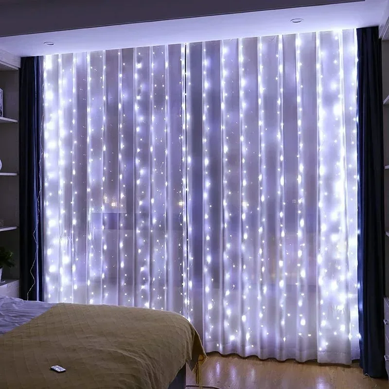 USB Plug Wedding Garland Valentine's Day Ramadan EID Mubarak Decoration for Home Curtain Lights 8 Modes LED Curtain Fairy Light