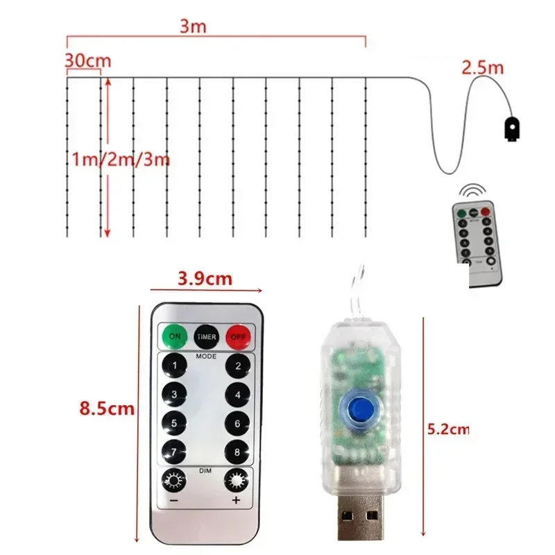 USB Plug Wedding Garland Valentine's Day Ramadan EID Mubarak Decoration for Home Curtain Lights 8 Modes LED Curtain Fairy Light