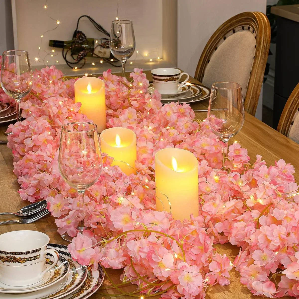2M 20LEDs Cherry Blossom Fairy String Battery Light Garland Artificial Flower Vines Lights for Wedding Party Holiday Decoration