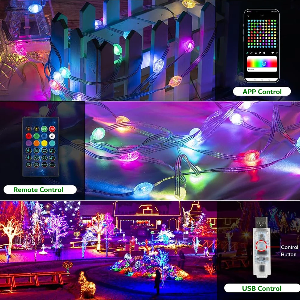 USB RGBIC Smart Fairy Lights WS2812B Waterproof PVC Wire Bluetooth String Light Decoration for Christmas Party Wedding Home