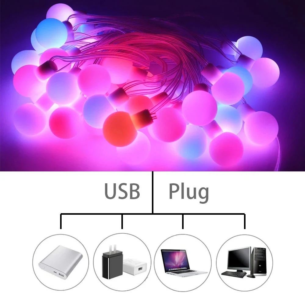 DC5V WS2812B Dream Color RGB LED Round Ball String Lights Christmas Party Birthday Decoration Addressable Individually IP67