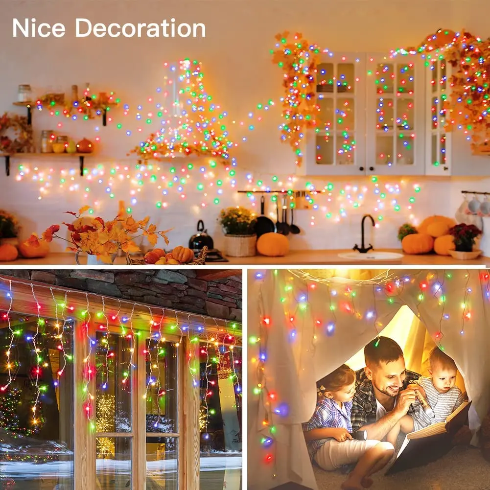 Christmas Decoration 2024/2025 icicle Led Curtain Lights for Outdoor Droop 0.4/0.5/0.6M Christmas Lights for home New Year 2025