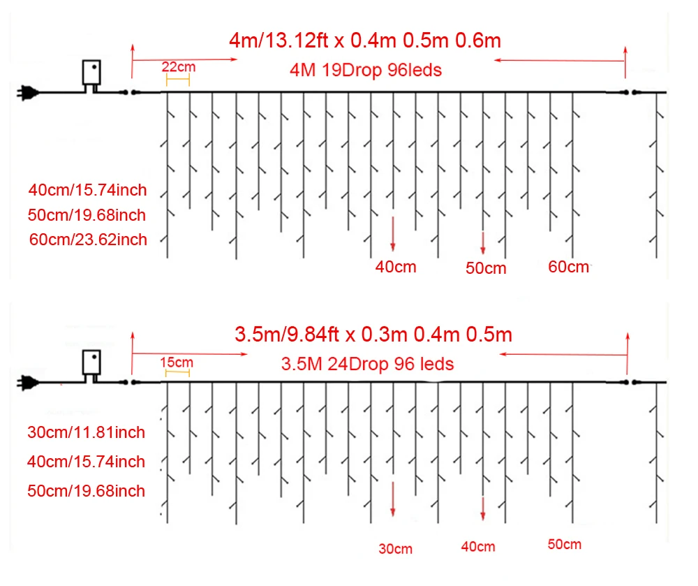 Christmas Decoration 2024/2025 icicle Led Curtain Lights for Outdoor Droop 0.4/0.5/0.6M Christmas Lights for home New Year 2025