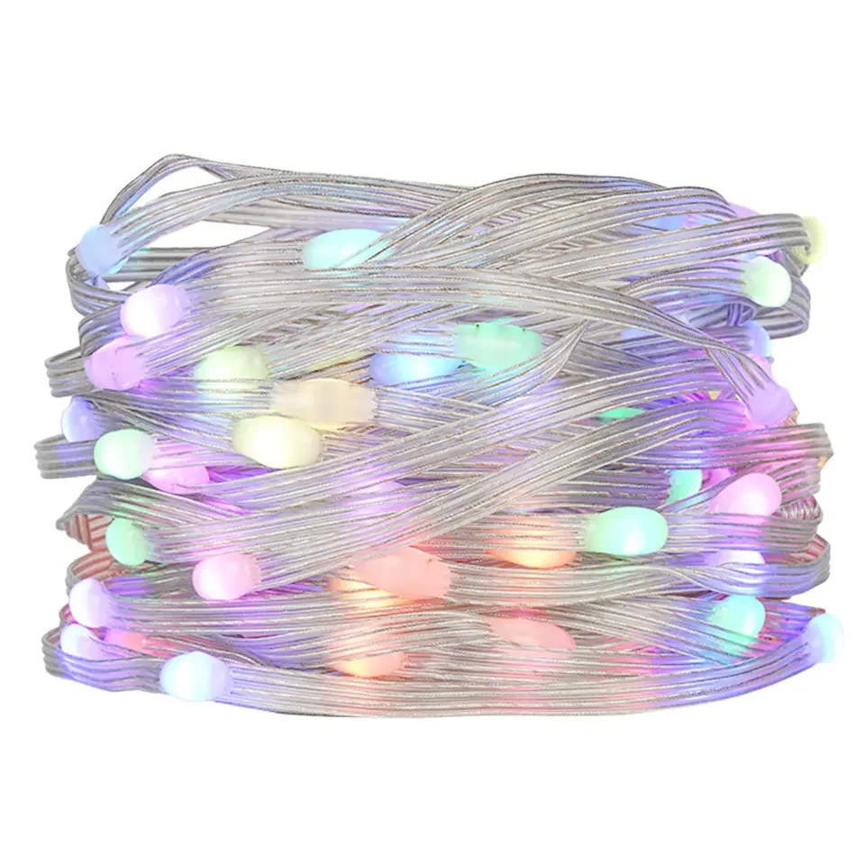 DC5V 15/20/25/30mm/50mm/100mm Pitch SK6812-RGBW LED Pebble Seed Pixel String Light Addressable Full Color IP67 Clear Wire