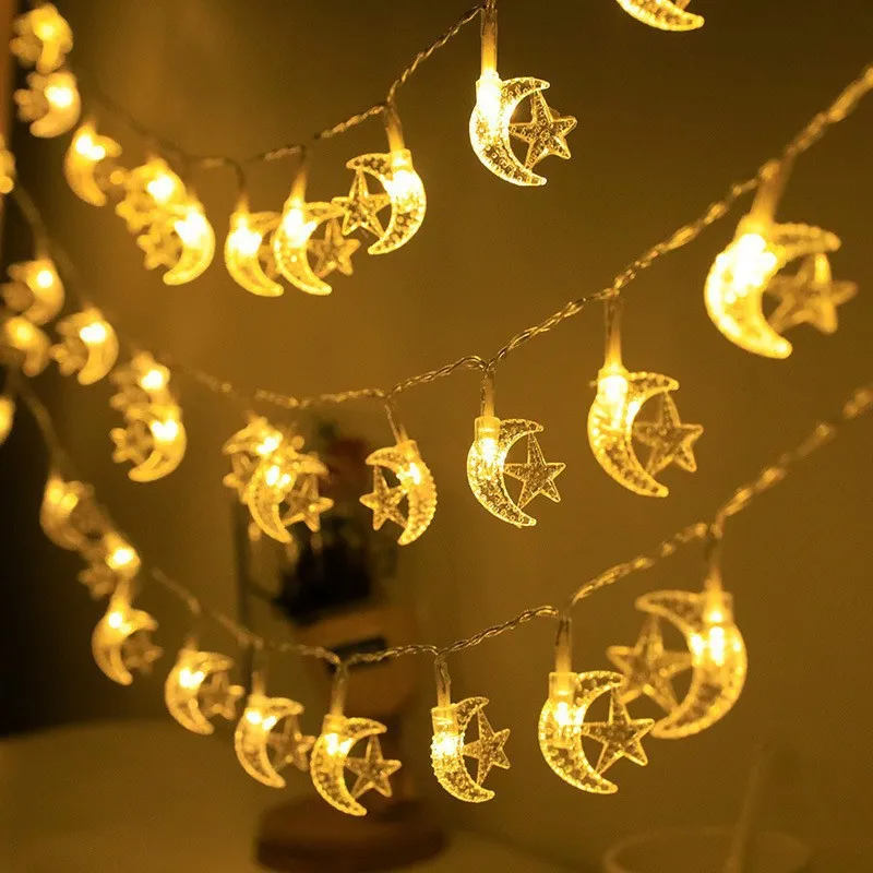 1-10M Led String Lights Moon Star Lamp Eid Moon Star Decoration Hanging String Light Luminous Star Moon Ramadan Home Decoration
