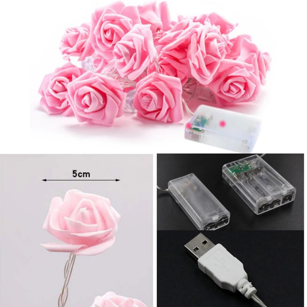 5V Rose Flower LED String Fairy Light Red Pink Warm Blue RGB USB/Battery Power Wedding Christmas Party Decoration 1.5m 3m 6m 10m