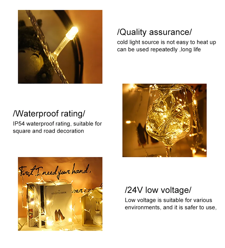Waterproof LED Christmas Fairy Lights 10M 20M 30M 100M 8Modes 24V-31V for Holiday Wedding Party Garden Home Outdoor Decoration