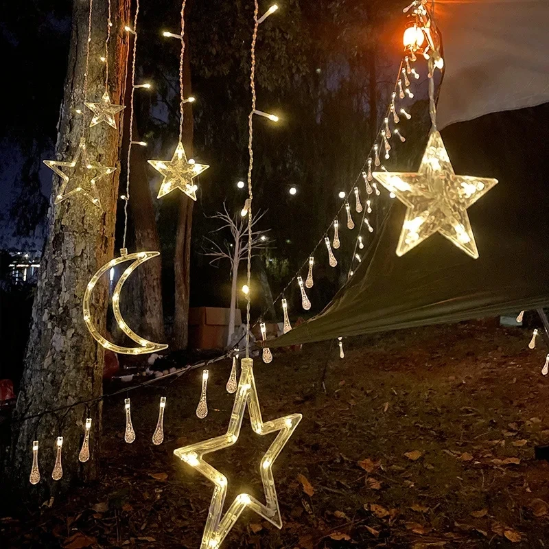 3.5M LED Curtain String Lights Fairy Decoration Holiday Garland Moon Star Lamp for Home Garden Christmas Party New Year Wedding