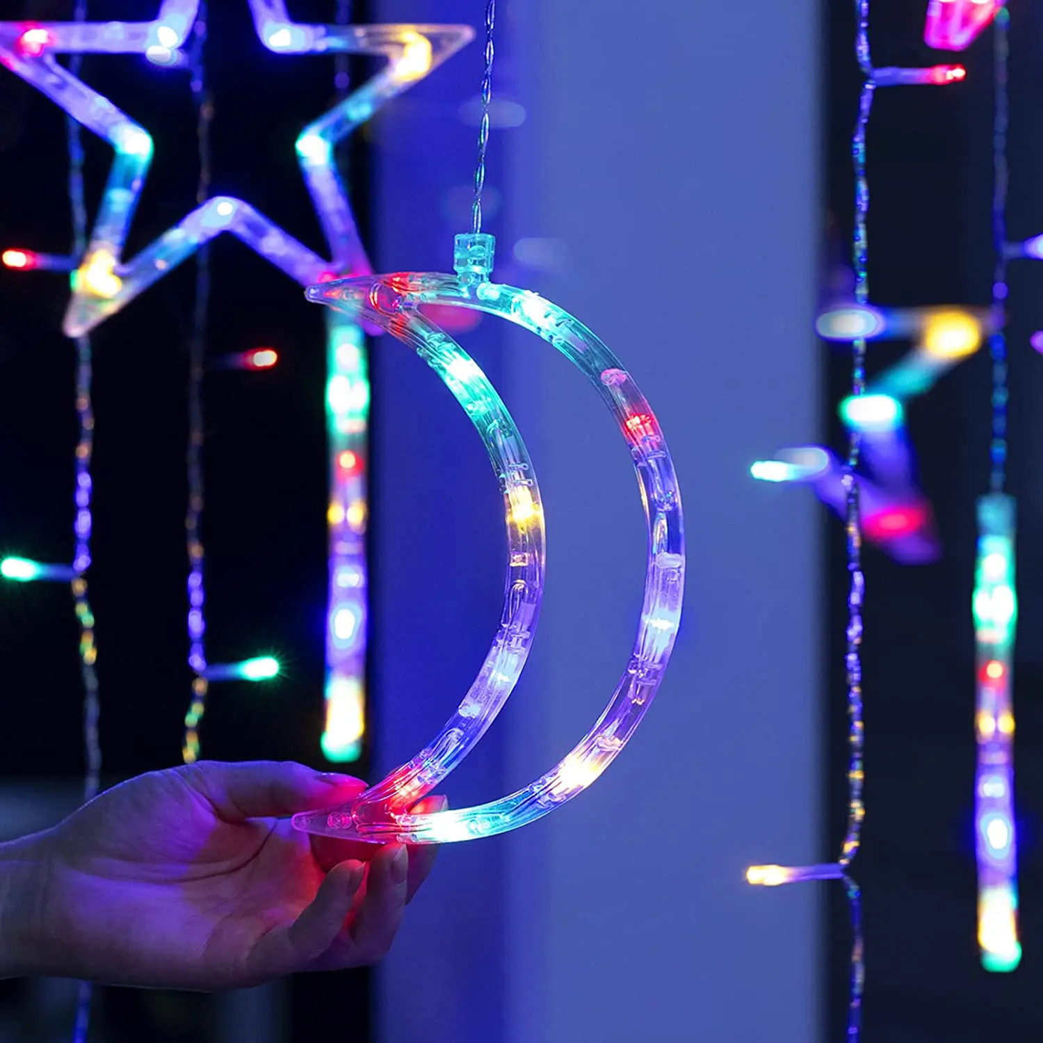 3.5M LED Curtain String Lights Fairy Decoration Holiday Garland Moon Star Lamp for Home Garden Christmas Party New Year Wedding