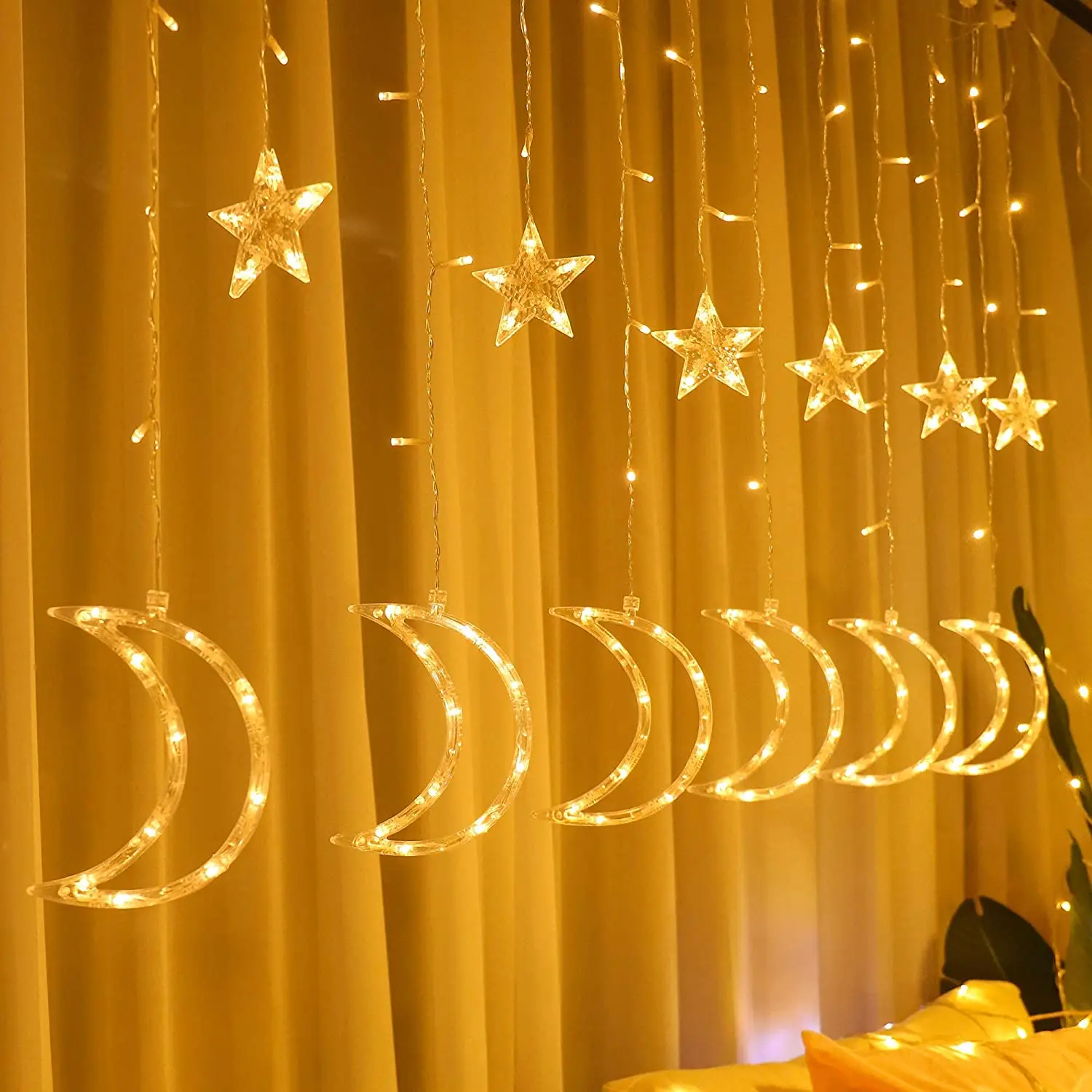 3.5M LED Curtain String Lights Fairy Decoration Holiday Garland Moon Star Lamp for Home Garden Christmas Party New Year Wedding
