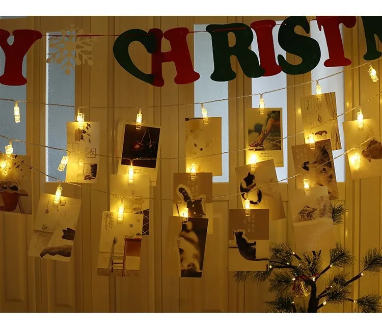 1M 2M Photo Clips String Lights Christmas Fairy Lights Battery-operated Garland Hanging Picture Cards Holder Holiday Lamp Decor