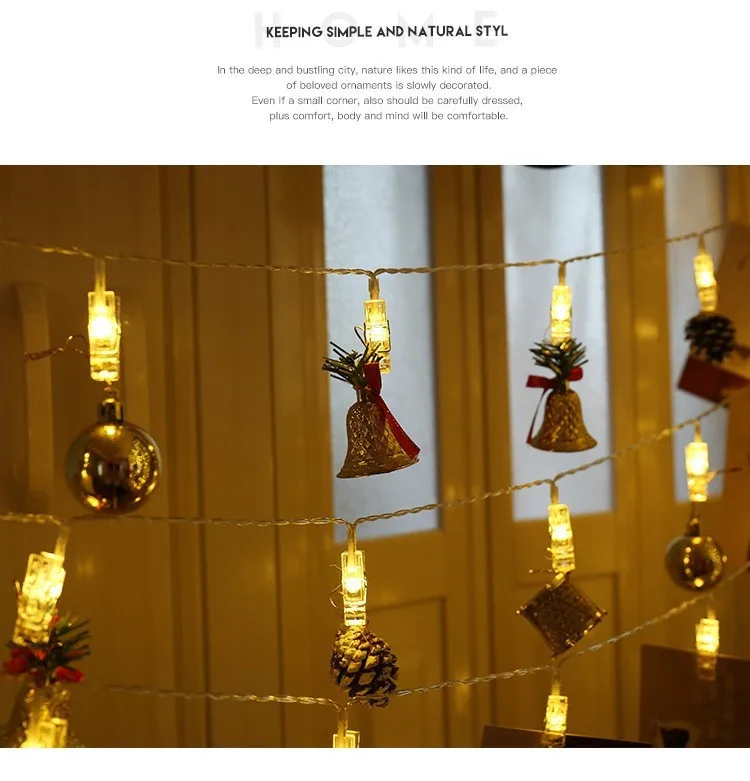 1M 2M Photo Clips String Lights Christmas Fairy Lights Battery-operated Garland Hanging Picture Cards Holder Holiday Lamp Decor