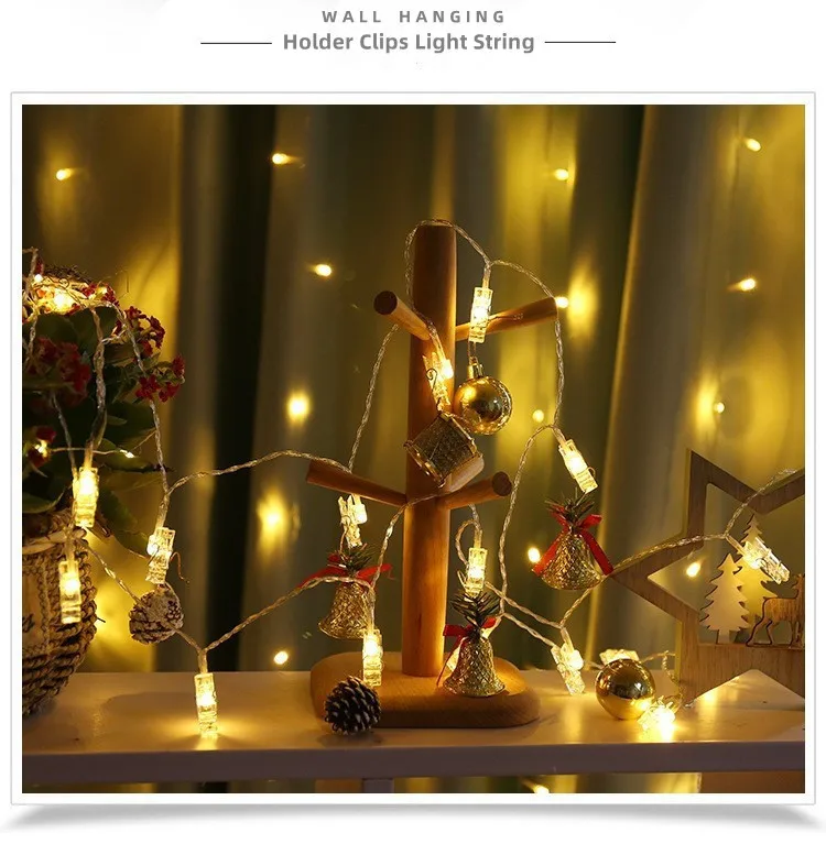 1M 2M Photo Clips String Lights Christmas Fairy Lights Battery-operated Garland Hanging Picture Cards Holder Holiday Lamp Decor