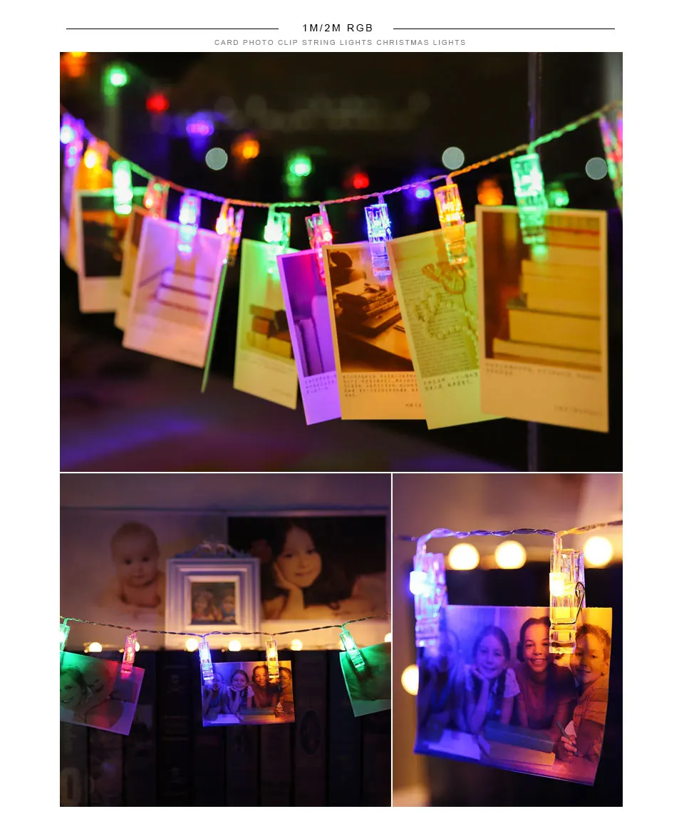 1M 2M Photo Clips String Lights Christmas Fairy Lights Battery-operated Garland Hanging Picture Cards Holder Holiday Lamp Decor