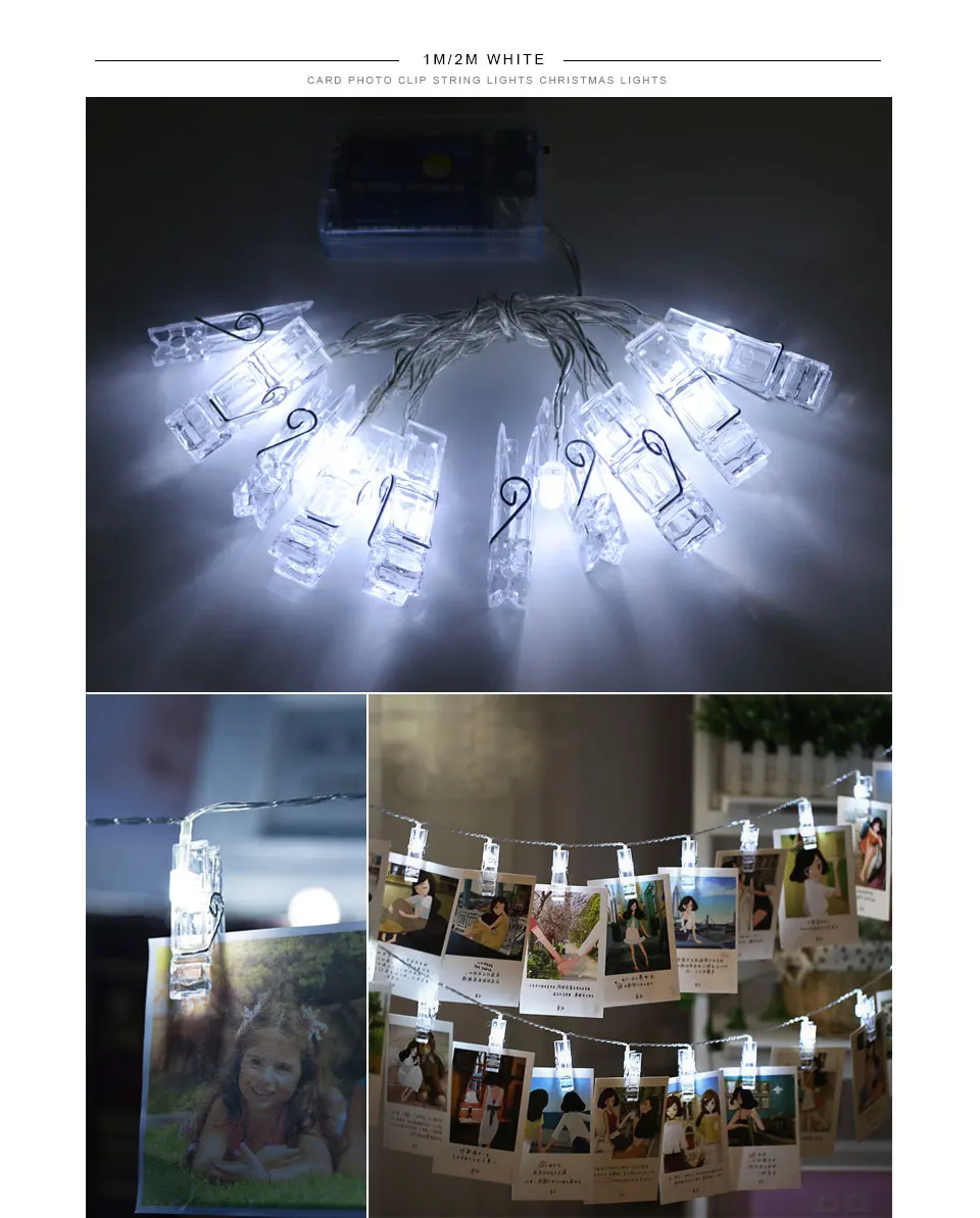 1M 2M Photo Clips String Lights Christmas Fairy Lights Battery-operated Garland Hanging Picture Cards Holder Holiday Lamp Decor