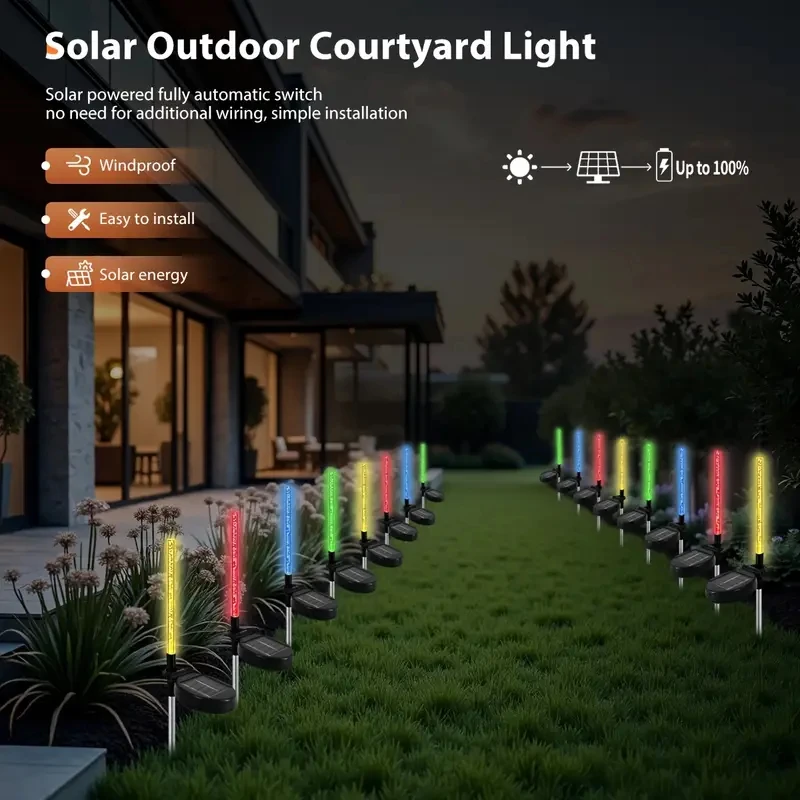 Solar Garden Lawn Light 1/2Pcs Waterproof Outdoor Solar Lamp RGB Bubble Stick Light For Yard Camping Party Holiday Decorative