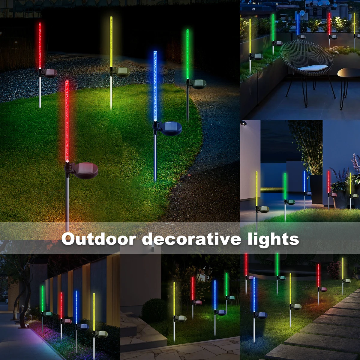 Solar Garden Lawn Light 1/2Pcs Waterproof Outdoor Solar Lamp RGB Bubble Stick Light For Yard Camping Party Holiday Decorative