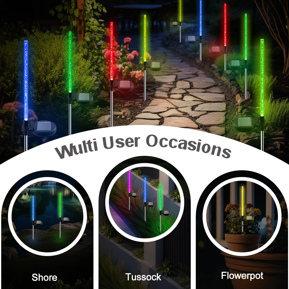 Solar Garden Lawn Light 1/2Pcs Waterproof Outdoor Solar Lamp RGB Bubble Stick Light For Yard Camping Party Holiday Decorative