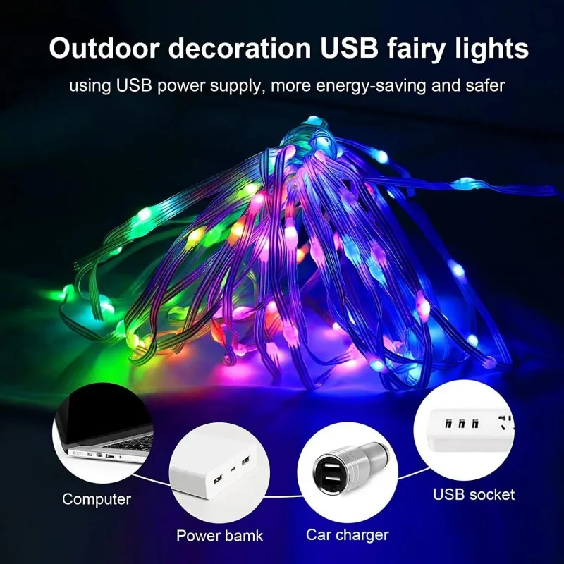 RGB LED Fairy String Lights Dreamcolor USB Christmas Light Bluetooth APP Smart Garland Fairy Light Christmas Wedding Party Decor