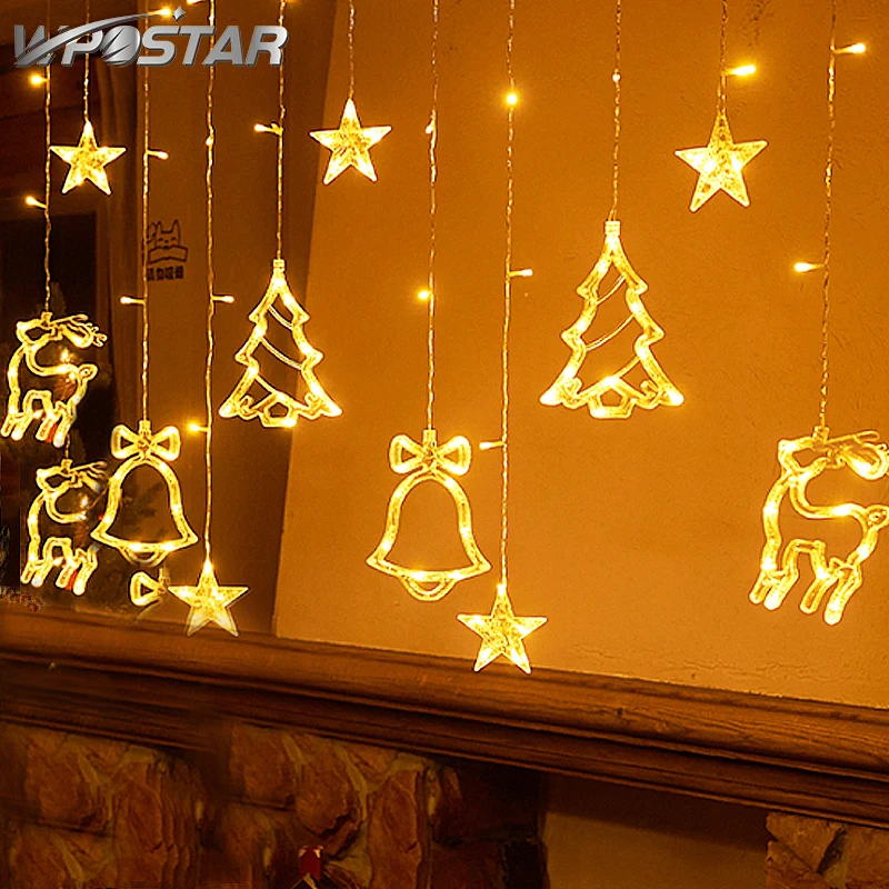 Christmas Decor LED String Garland Moon Star Curtain Light Christmas Tree Ornament Navidad Xmas 2023 New Year