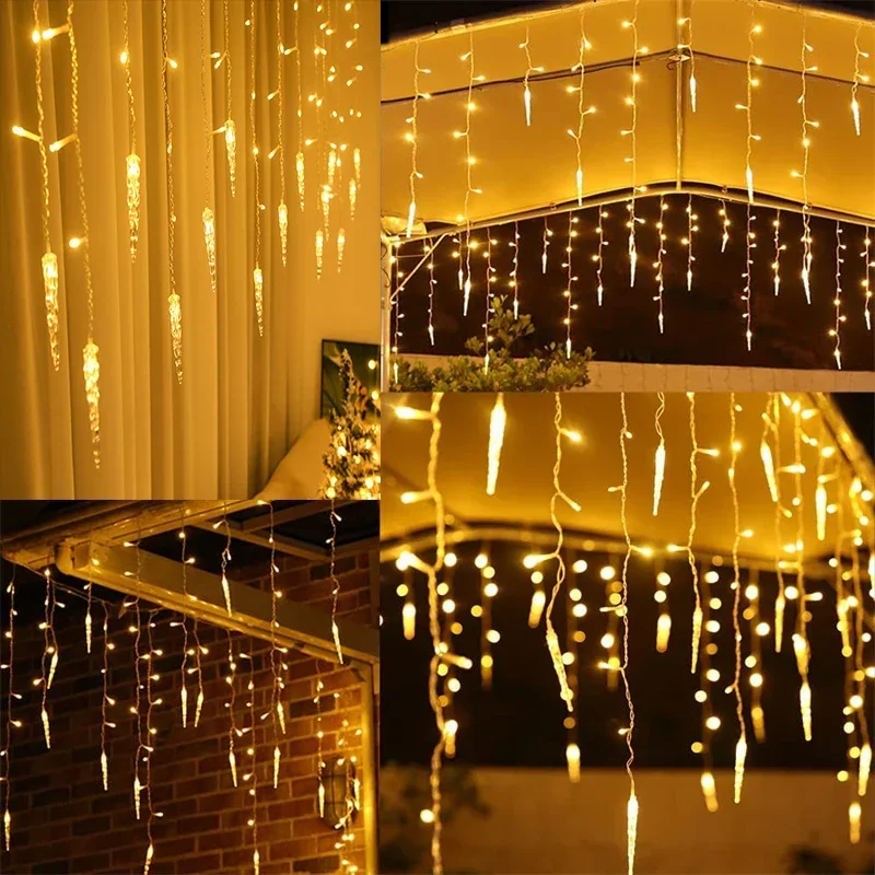 Fairy LED Icicle String Lights Christmas Garland Outdoor Lights Home For Wedding Party Curtain Garden Decoration