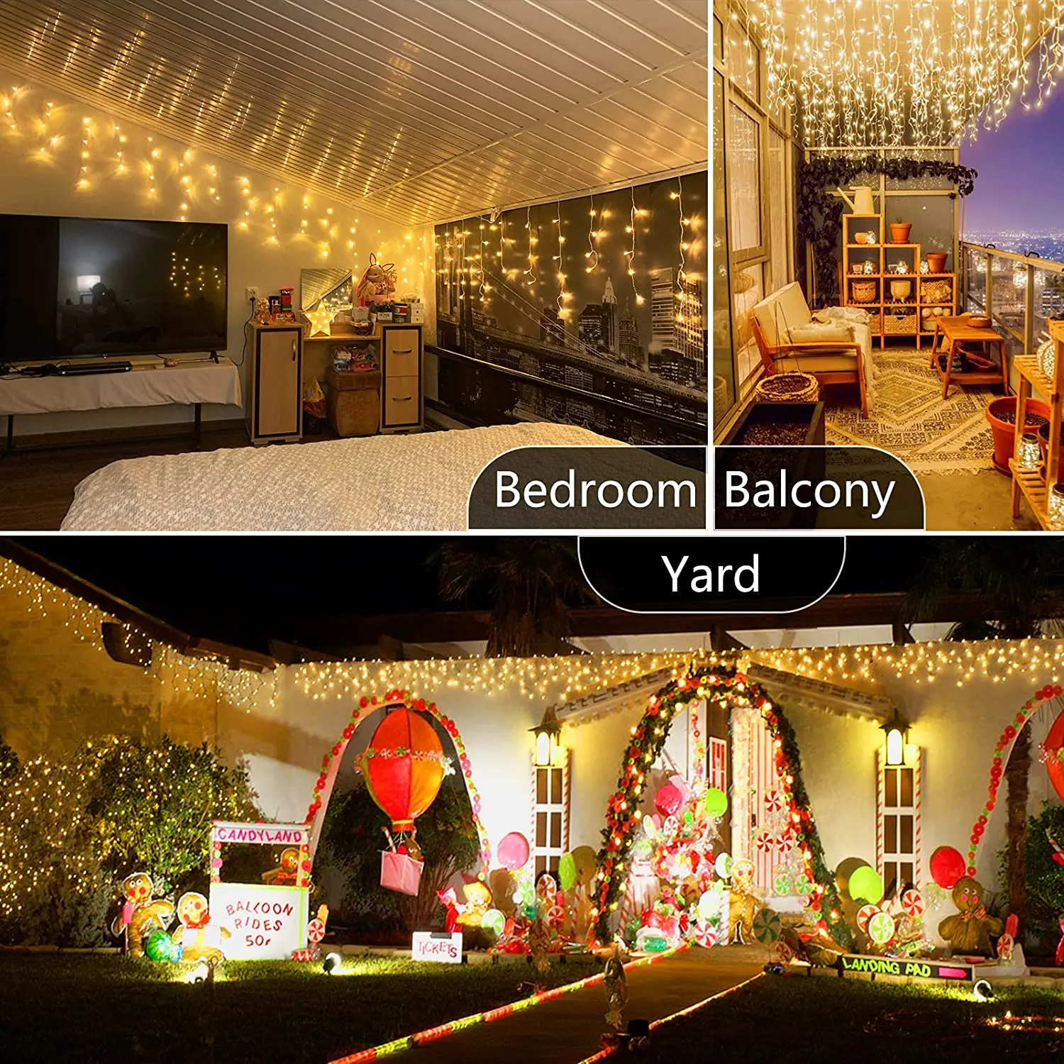 Christmas Decoration 2026 Festoon Led Icicle Curtain Lights Outdoor Droop 0.5/0.6/0.7M Street Garland On The House New Year Eve