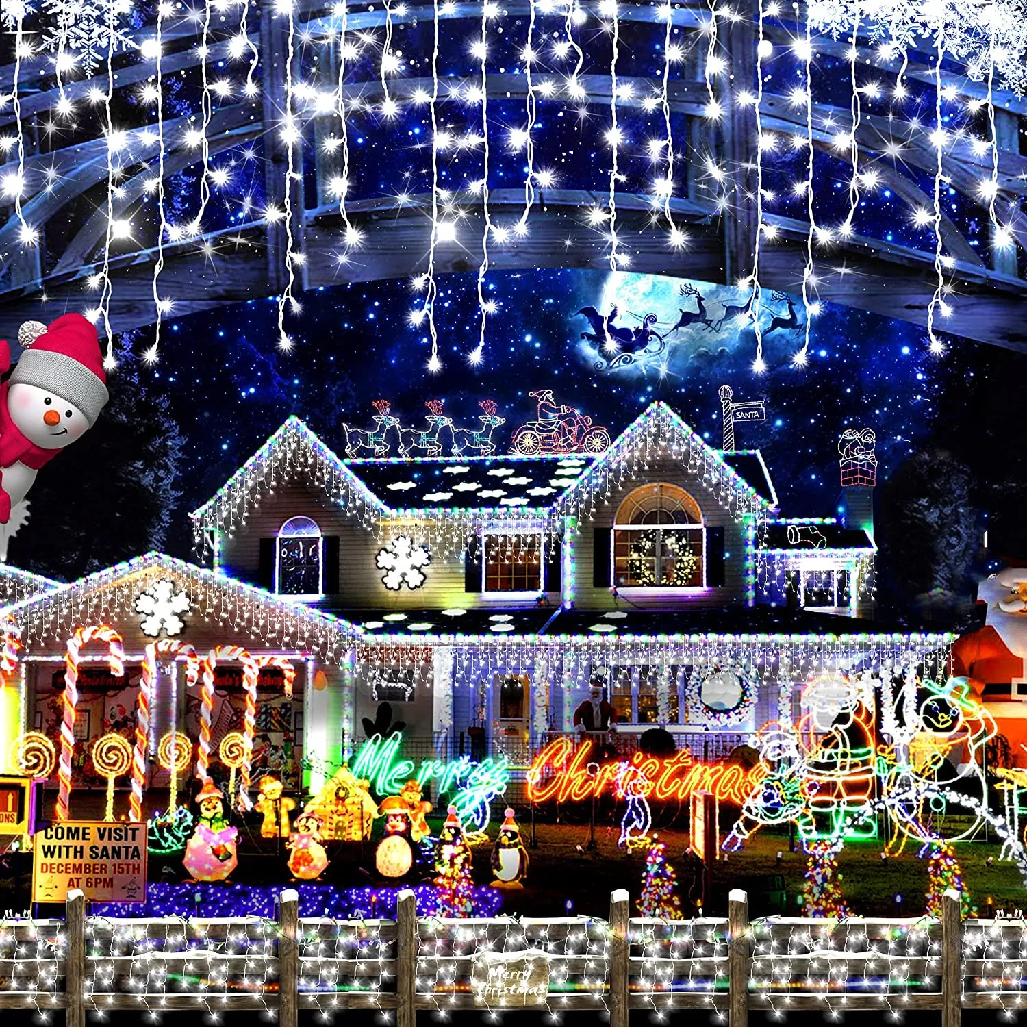 Christmas Decoration 2026 Festoon Led Icicle Curtain Lights Outdoor Droop 0.5/0.6/0.7M Street Garland On The House New Year Eve