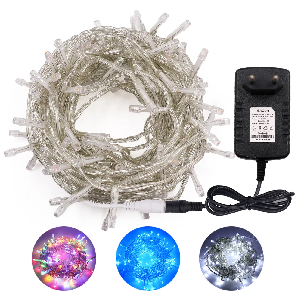 10/20/30/50M Christmas Lights Strip DC 12V Fairy Light Waterproof Silver Wire Xmas Lamp Wedding Decor Christmas Tree Ornament