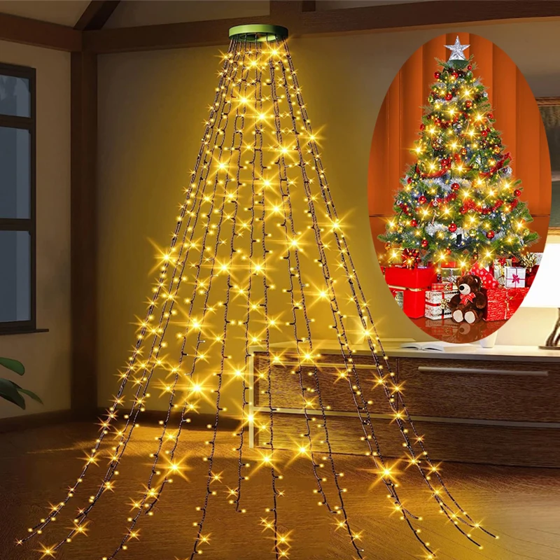 Christmas Tree String Lights with Green Ring USB Charge Christmas Lights Waterproof String Light for Outdoor Indoor Xmas Decor