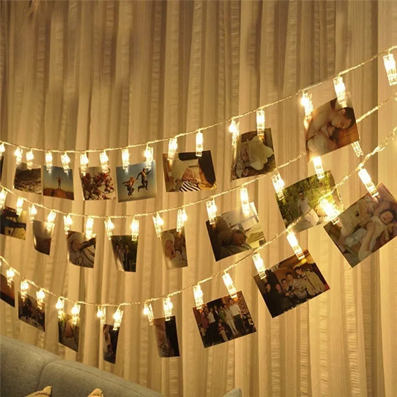 Garland Card Photo Clip Fairy String Lights 20LEDs Led Fairy Light Xmas Bedroom DIY Clothespin Shapes Battery Christmas Lamp