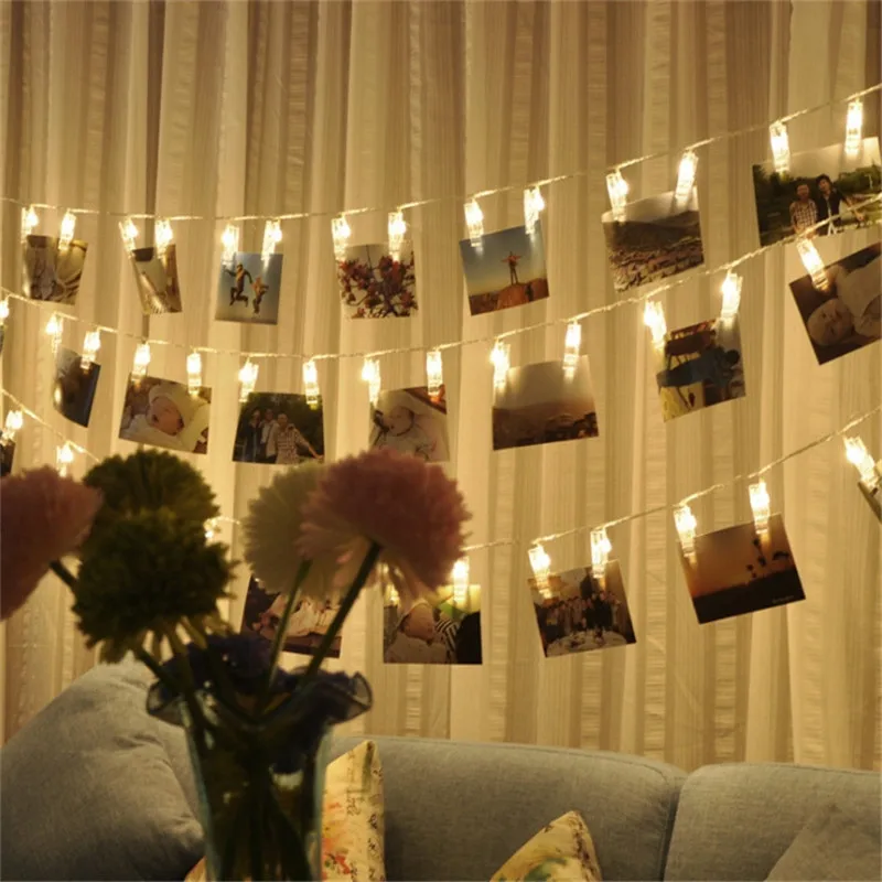 Garland Card Photo Clip Fairy String Lights 20LEDs Led Fairy Light Xmas Bedroom DIY Clothespin Shapes Battery Christmas Lamp