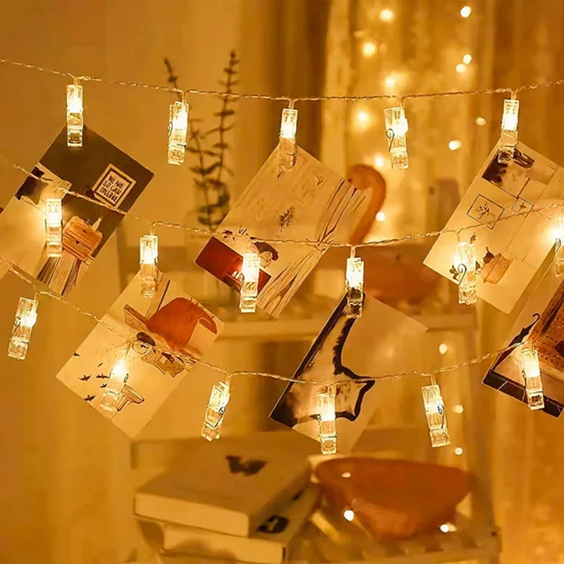 Big Photo Clip String Lights 10/20/40/80Led Fairy Lights For Hanging Pictures Cards Light Clips Graduation Party Wedding Decor