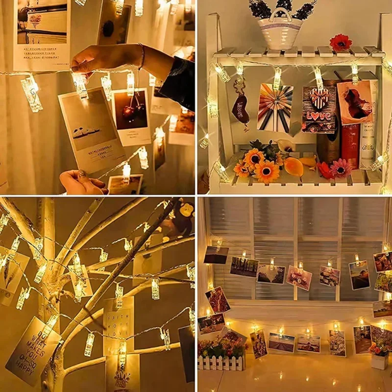 Big Photo Clip String Lights 10/20/40/80Led Fairy Lights For Hanging Pictures Cards Light Clips Graduation Party Wedding Decor
