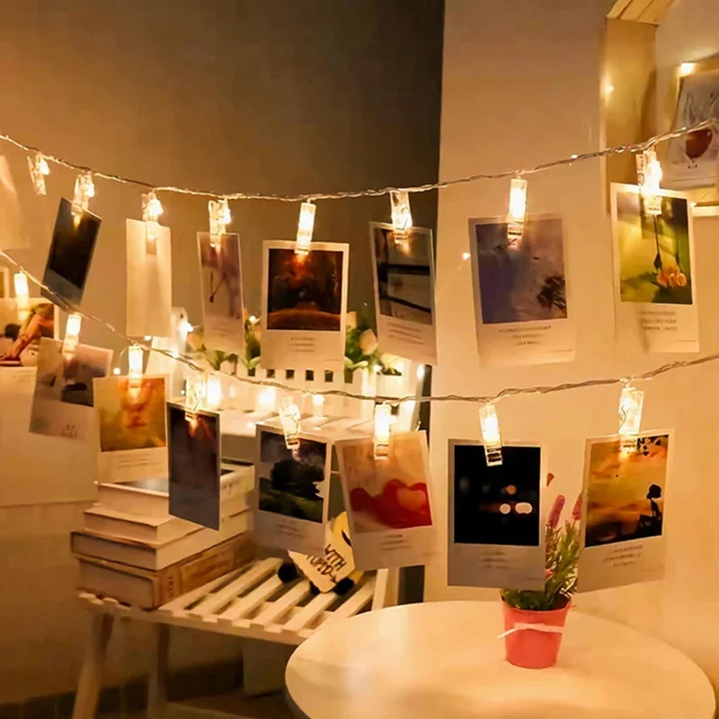 Big Photo Clip String Lights 10/20/40/80Led Fairy Lights For Hanging Pictures Cards Light Clips Graduation Party Wedding Decor