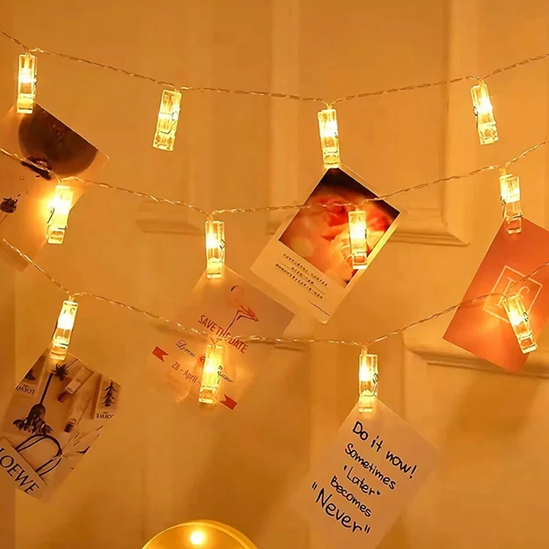 Big Photo Clip String Lights 10/20/40/80Led Fairy Lights For Hanging Pictures Cards Light Clips Graduation Party Wedding Decor