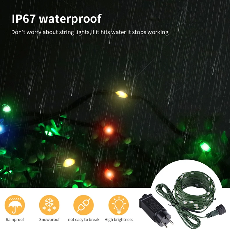 Outdoor LED Christmas Lights Green Wire Leather 24V Fairy Lights String Waterproof Garden Party Wedding Garland Decor New Year Q