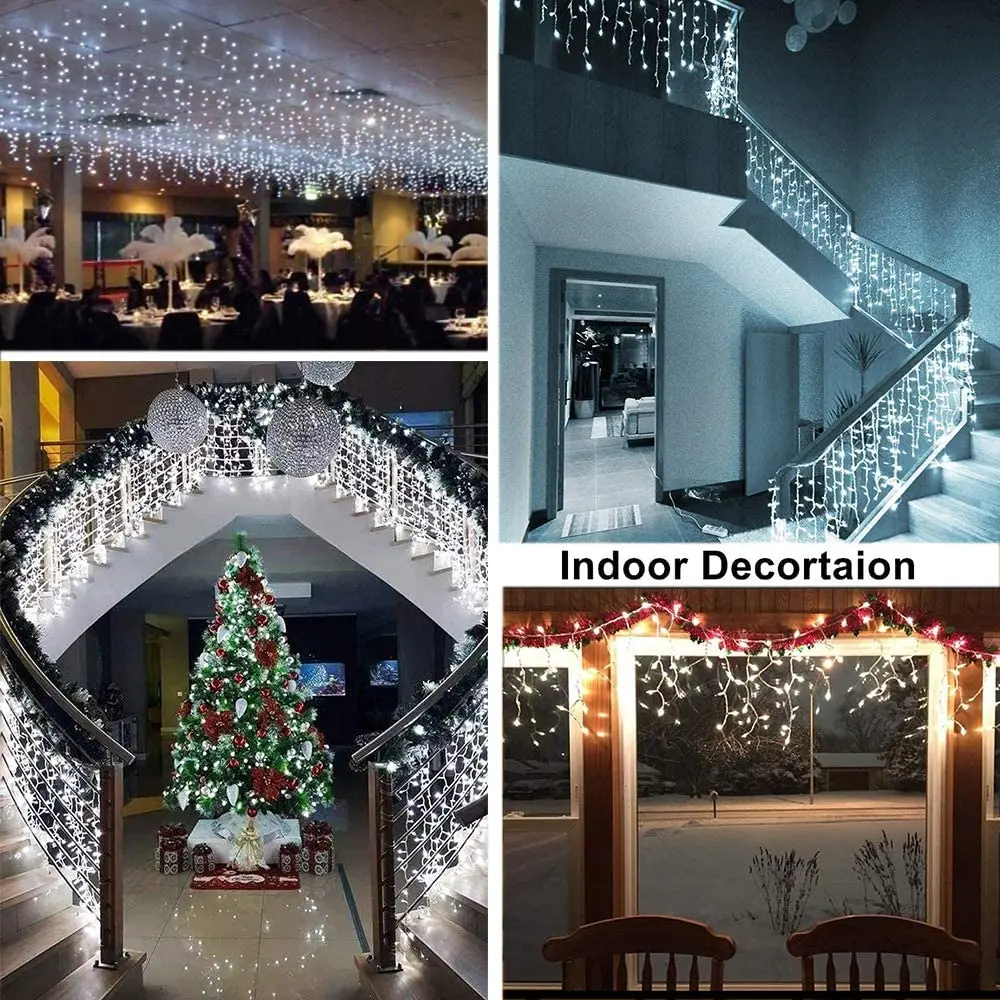 Christmas Decorations For Home Outdoor Festoon Led Garland Icicle Curtain Light New Year 2026 Decor Droop 0.5/0.6/0.7M EU Plug