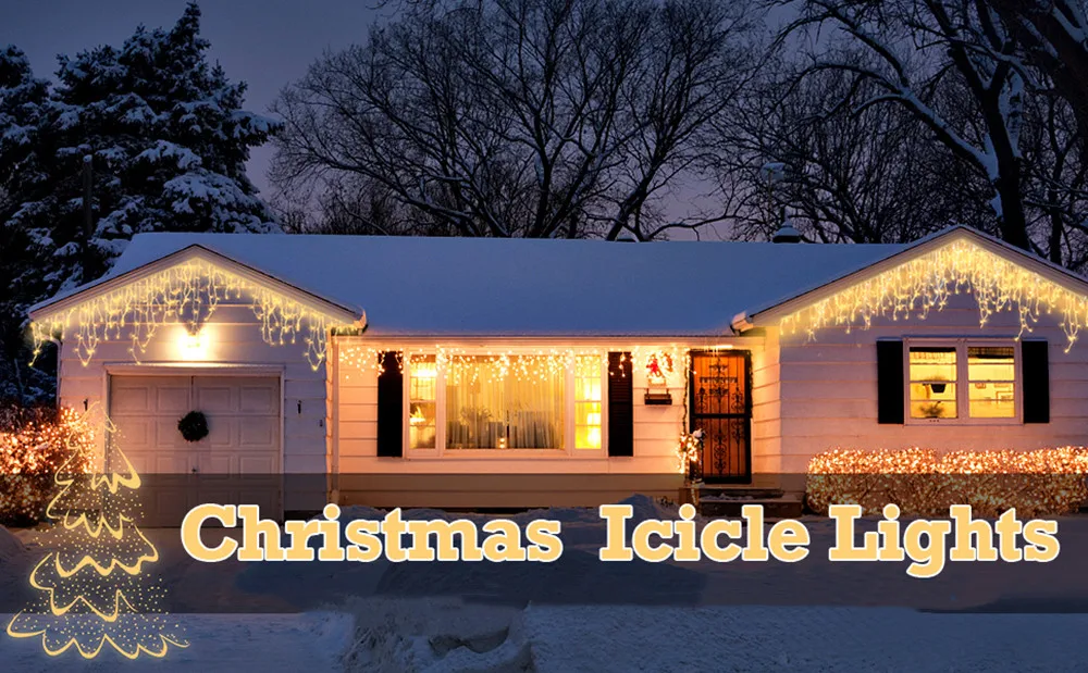 Christmas Decorations For Home Outdoor Festoon Led Garland Icicle Curtain Light New Year 2026 Decor Droop 0.5/0.6/0.7M EU Plug